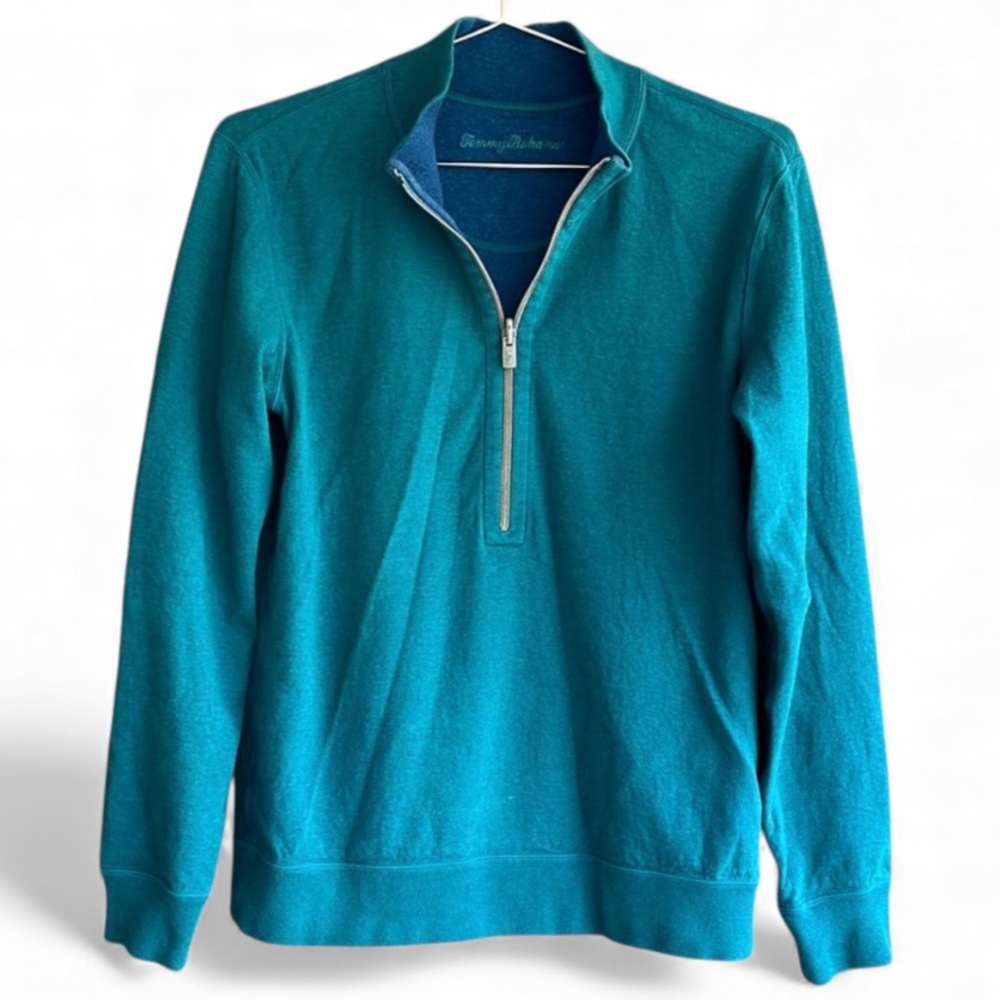 Men's Tommy Bahama Half-Zip Midweight Teal & Blue Medium